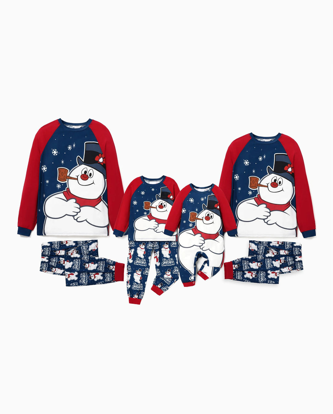 Frosty der Schneemann Weihnachtsfamilienpassend Farbblock Schlafanzug-Sets mit Weihnachtssocken