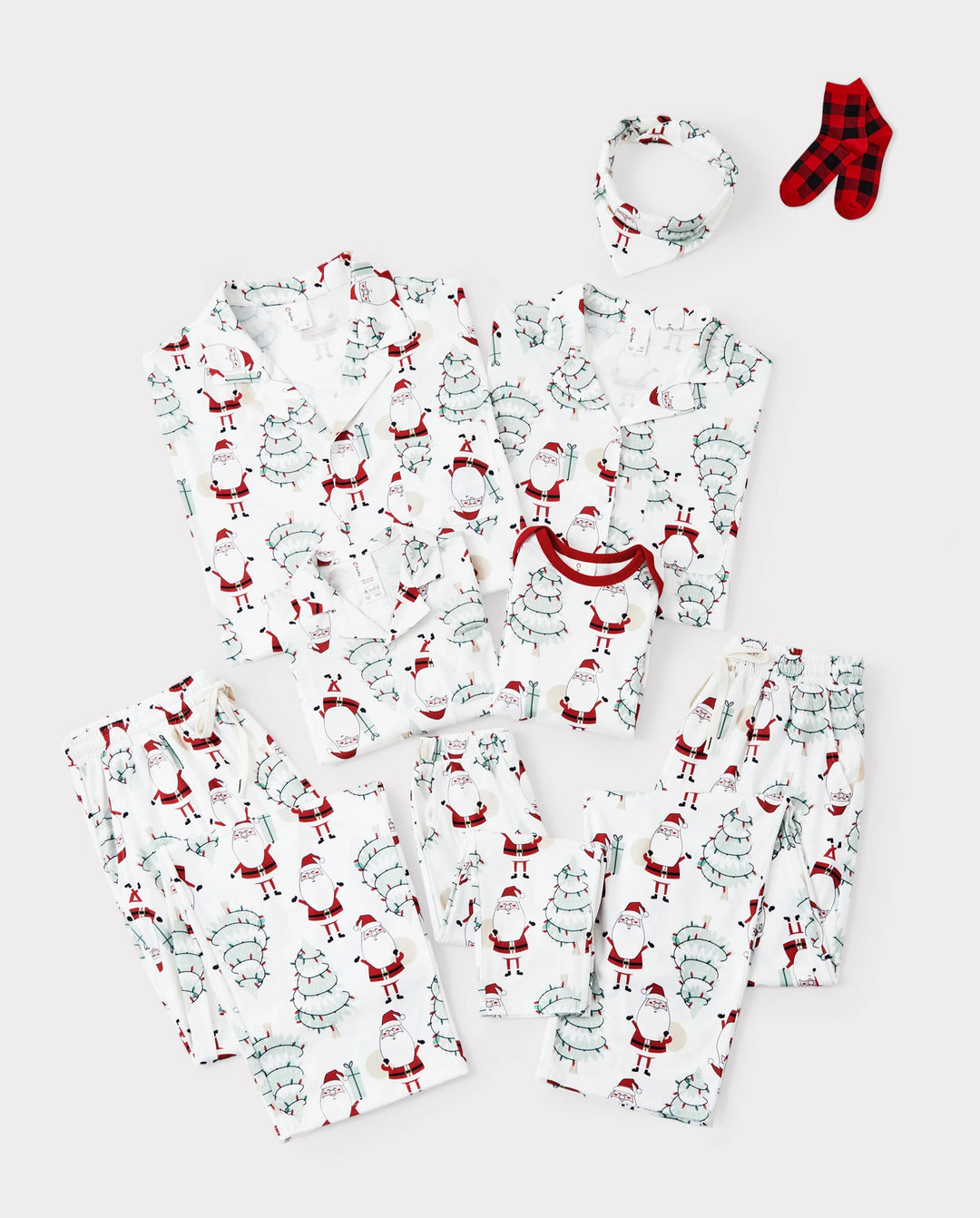 Christmas Matching Family Pajamas Set Gnome Print White PJS with Christmas Socks White