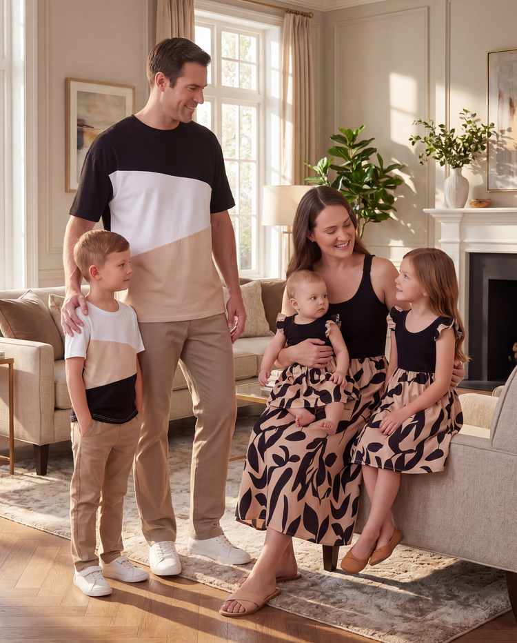 Passende Familien-Sets aus Blumenträgern mit gekreuztem Rücken und Colorblock-Top-Sets schwarz