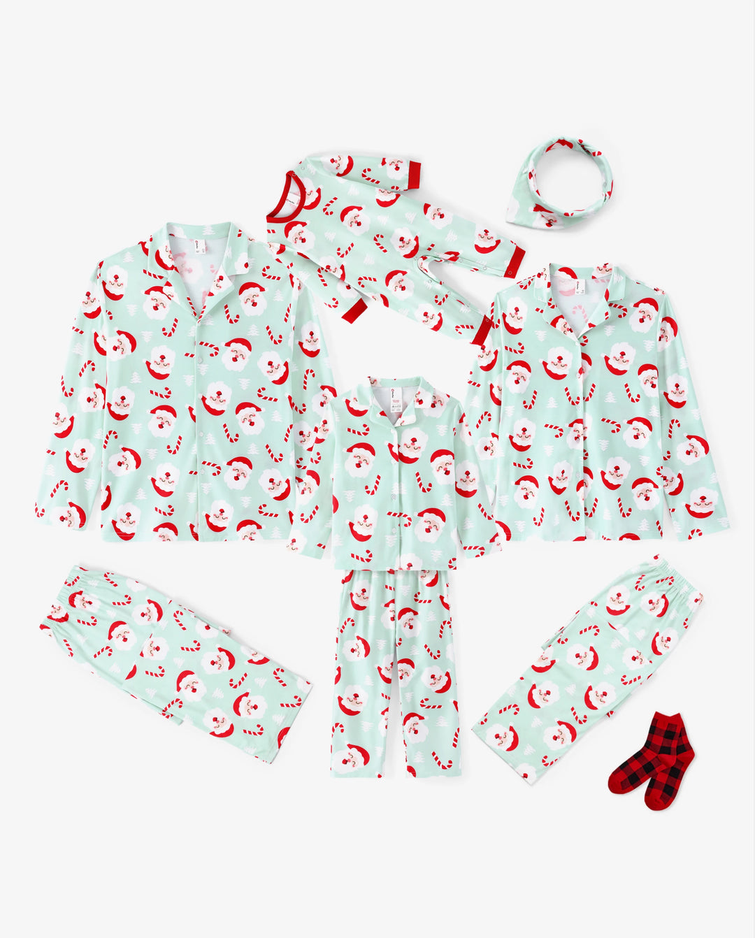 Christmas Matching Family Collared Pajamas Santa Claus Print Green