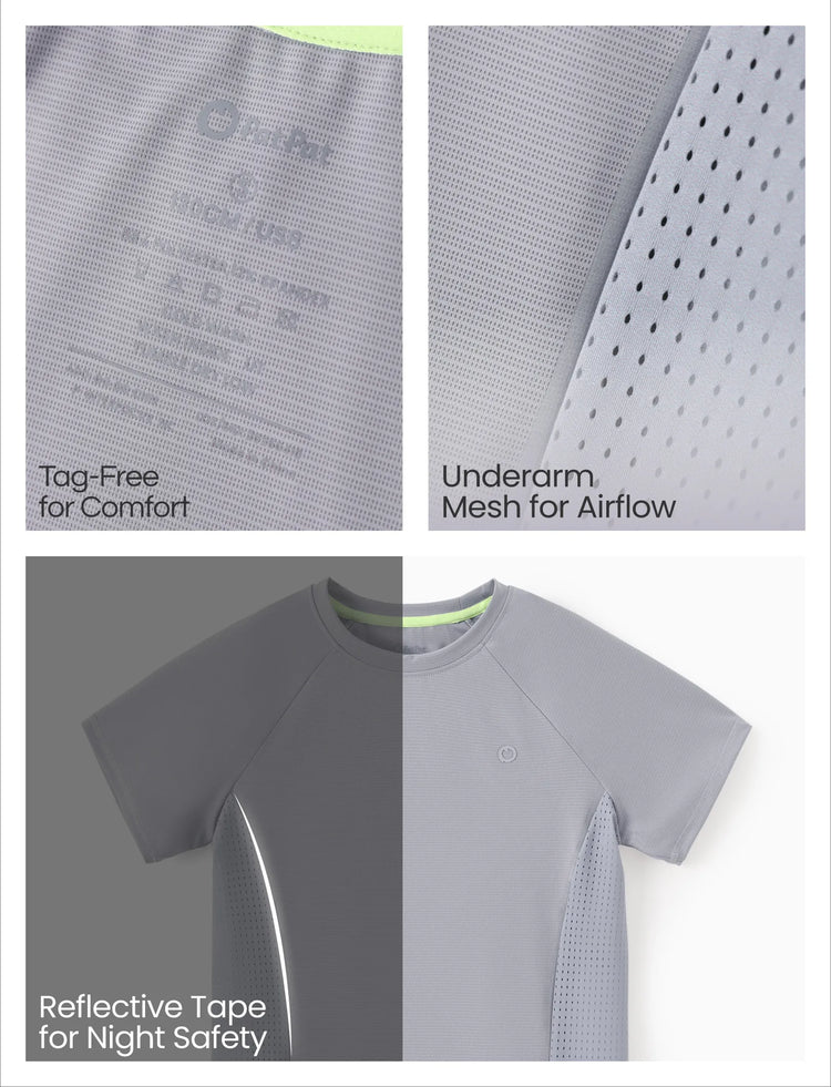 T-shirt de sport PatPat Rapidair Activewear pour enfant, garçon/fille, à séchage rapide et à refroidissement instantané, UPF 100+, anti-éruption cutanée, gris