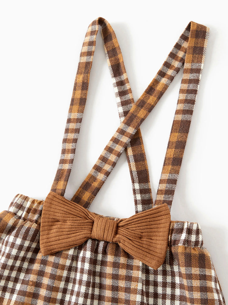 Ensemble familial assorti : robes à carreaux côtelés avec ceinture et hauts à manches longues colorblock couleur café