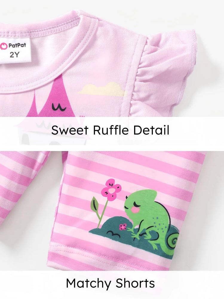 Conjunto de 2 piezas de top con volantes y leggings de rayas con estampado de Rapunzel Naia™ para niña pequeña de Disney, color rosa