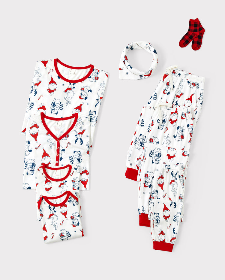 Ensemble pyjama de Noël assorti pour toute la famille, imprimé Père Noël et chiens, avec chaussettes de Noël blanches