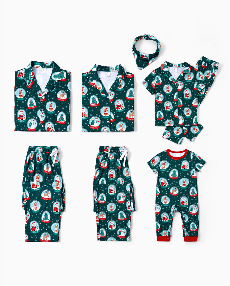 Conjunto de pijama familiar navideño a juego con estampado navideño de Papá Noel en turquesa