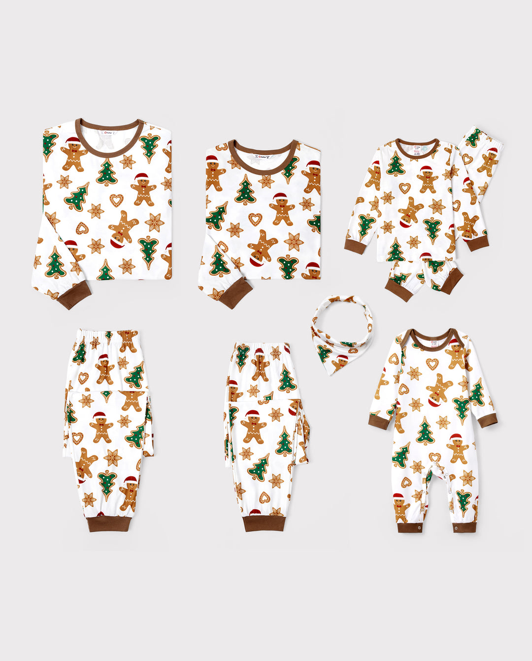 Pyjama de Noël à manches longues et imprimé arbre et bonhomme en pain d'épices, avec chaussettes de Noël, couleur café
