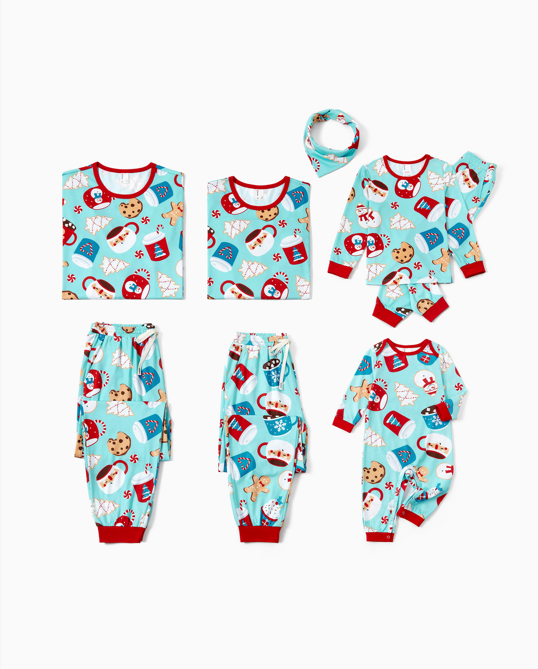 Family Matching Christmas Pajamas Mug & Gingerbread Print Blue Plus Size