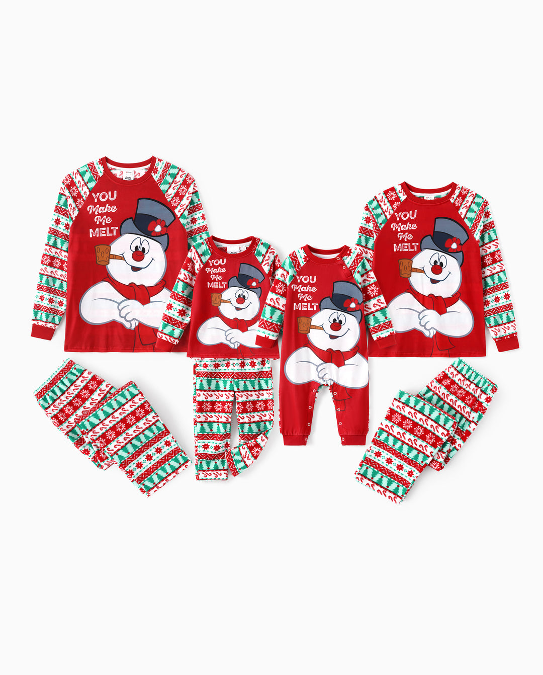 Frosty the Snowman Christmas Family Matching Fair Isle Pattern Polar Fleece Pajamas Set Red