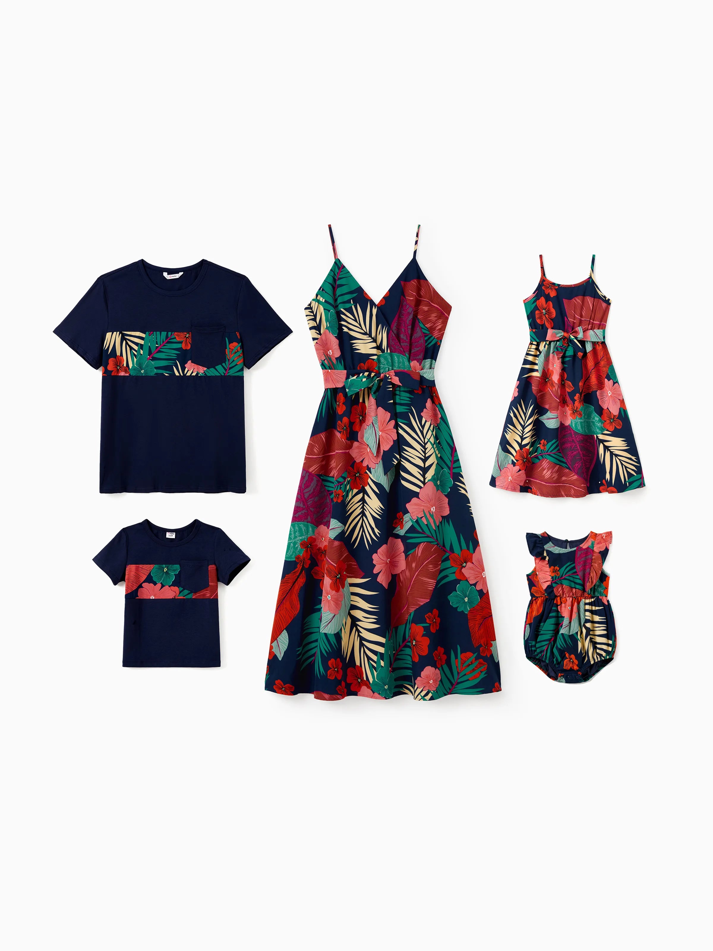 Family Matching Sets Floral Panel Black tee and V-neck Strap Dress wit - PatPat Family Matching Sets Floral Panel Black tee and V-neck Strap Dress wit - PatPat