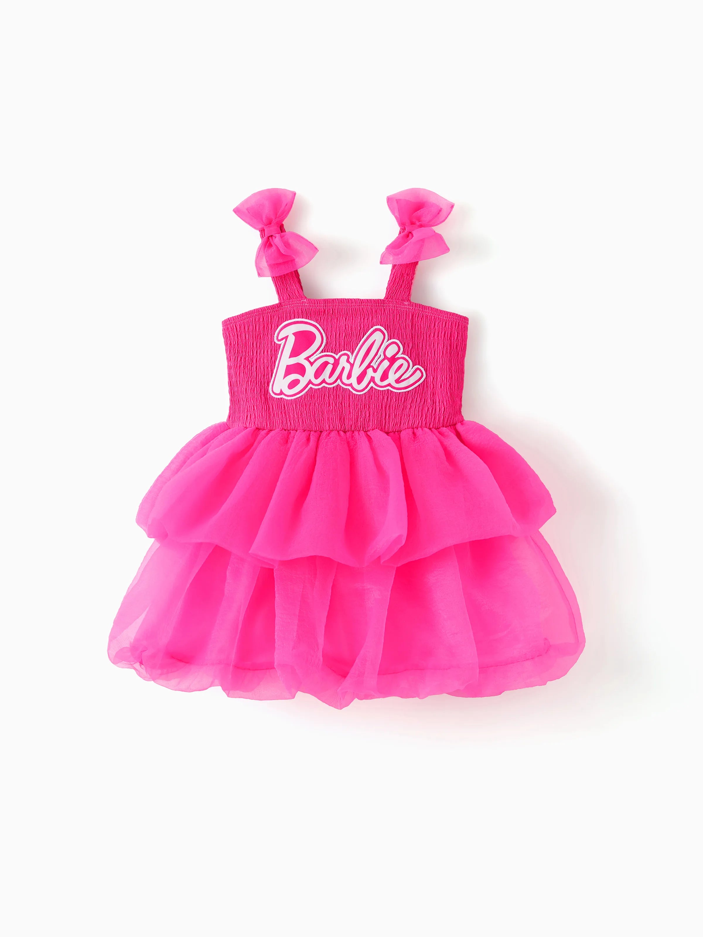 Barbie Toddler/Kid Girl Barbie Letter Print Layered Tulle Dress Hot Pi - PatPat Barbie Toddler/Kid Girl Barbie Letter Print Layered Tulle Dress Hot Pi - PatPat