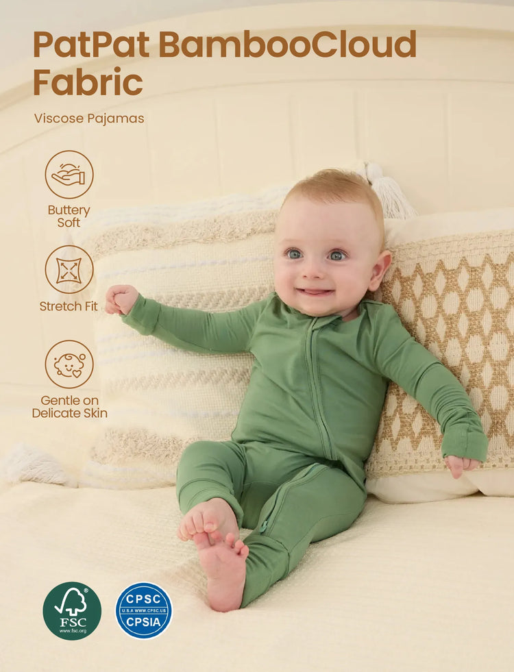 Pyjama en bambou pour bébé/fille, imprimé enfantin (ajusté), vert foncé