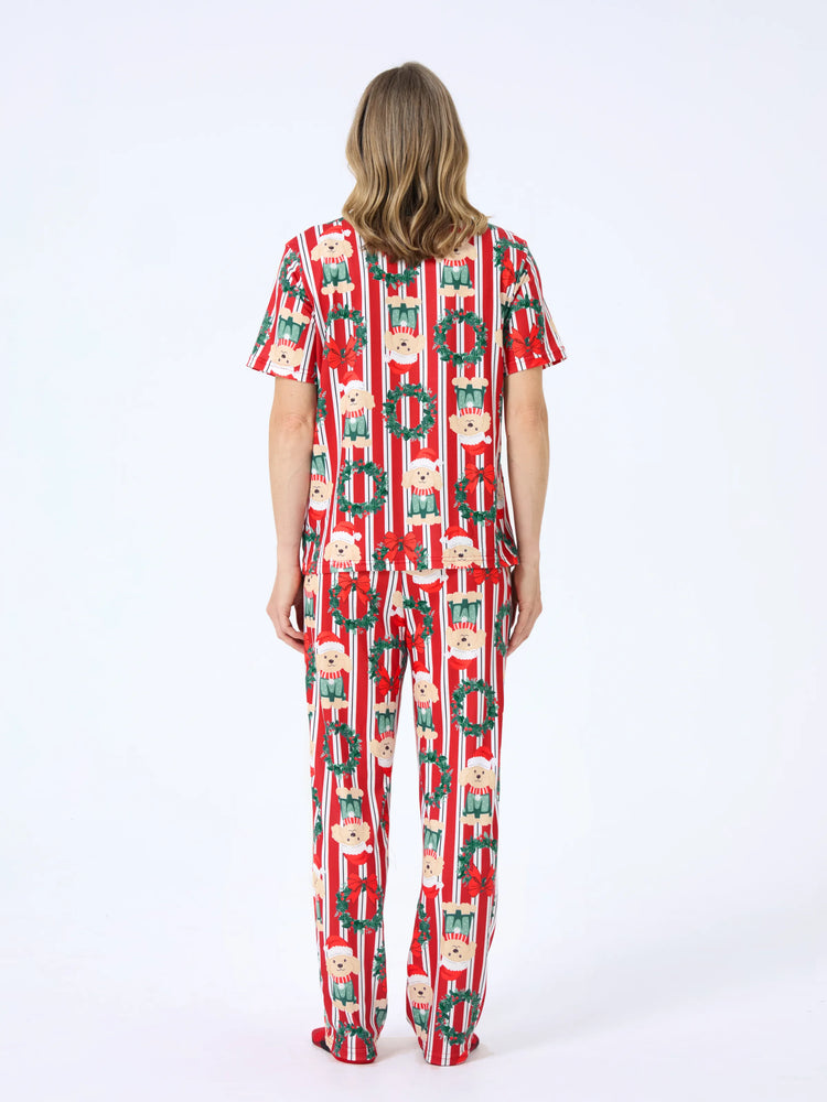 Christmas Matching Family Pajamas Set Christmas Doggy Print Red PJS Red