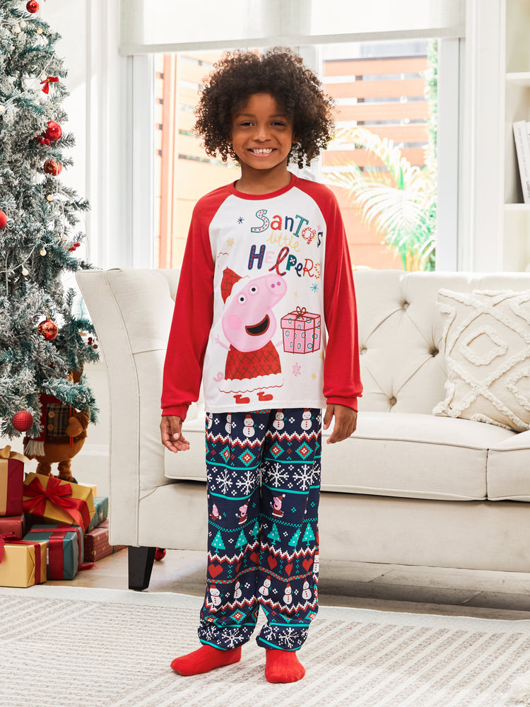 Peppa Pig Family matching Christmas Print Colorblock Pajamas Sets with Christmas Socks