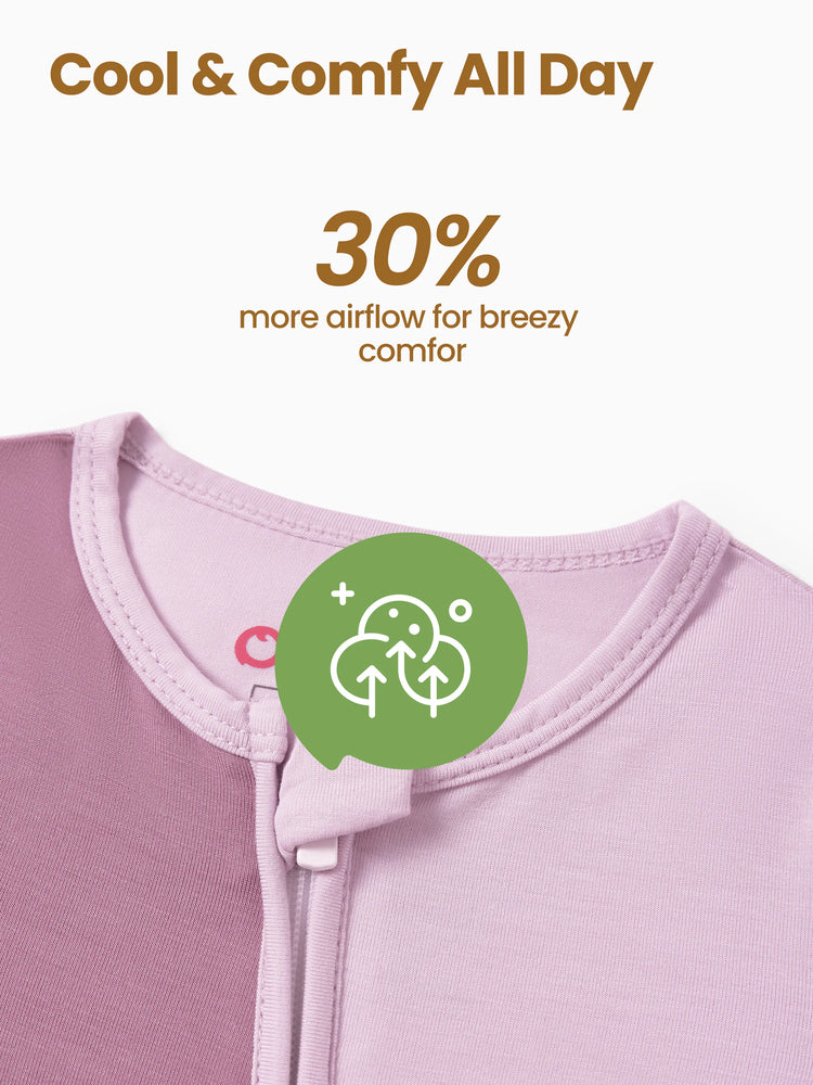 Grenouillère en bambou à manches longues et fermeture éclair bidirectionnelle pour bébé garçon/fille, couleur unie, antidérapante, violet