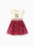 Vestido de malla con mangas con volantes y estampado de búhos/universidades de Harry Potter para niña pequeña/niña en color burdeos