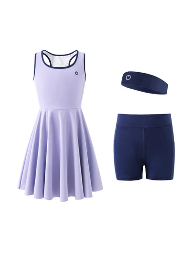 PatPat Rapidair activewear Robe de tennis pour fille avec bandeau et short en viscose de bambou avec poches Violet clair