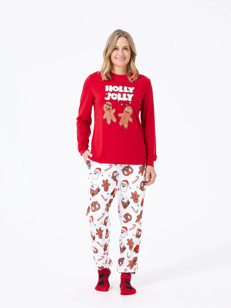 Christmas Matching Family Pajamas Set Glow in the Dark Gingerbread and Santa PJS with Christmas Socks Red