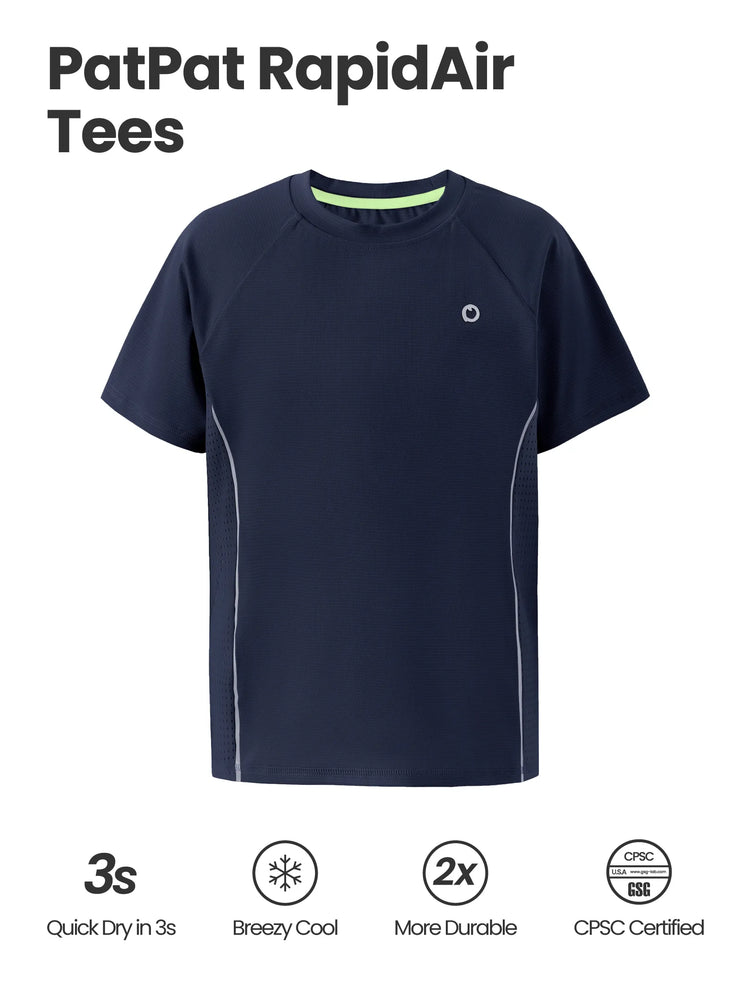 T-shirt de sport PatPat Rapidair Activewear pour enfant garçon/fille, à séchage rapide et à refroidissement instantané, UPF 100+, anti-éruption cutanée, bleu foncé