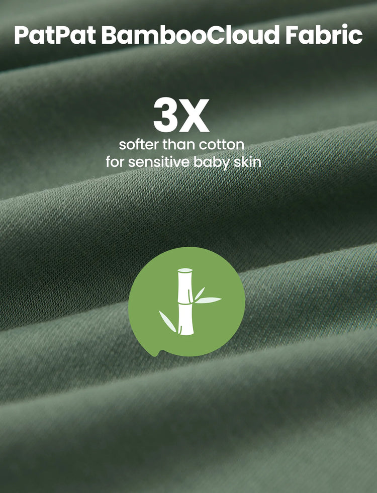 Bamboo Baby Boy / Girl 3-Pack Solid&Rainbow Printed 2-Way Zipper Anti Slip Long-sleeve Footie Green