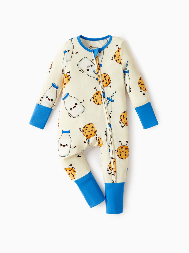 Bamboo Baby Boy/Girl Animal Printed 2-Way Zip Onesies Anti Slip Long-sleeve Footie with Hairband Blue