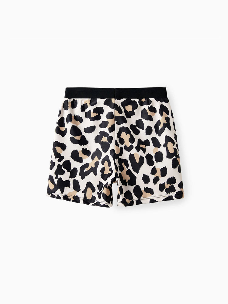 Toddler Boy Leopard Pattern Drawstring Swim Trunks Black