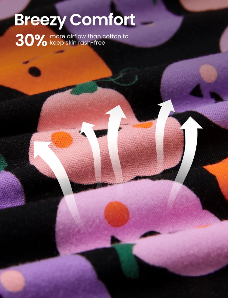 Pyjama de Noël/Halloween 2 pièces en bambou avec imprimé enfantin pour petite fille (ajusté) Rose violet