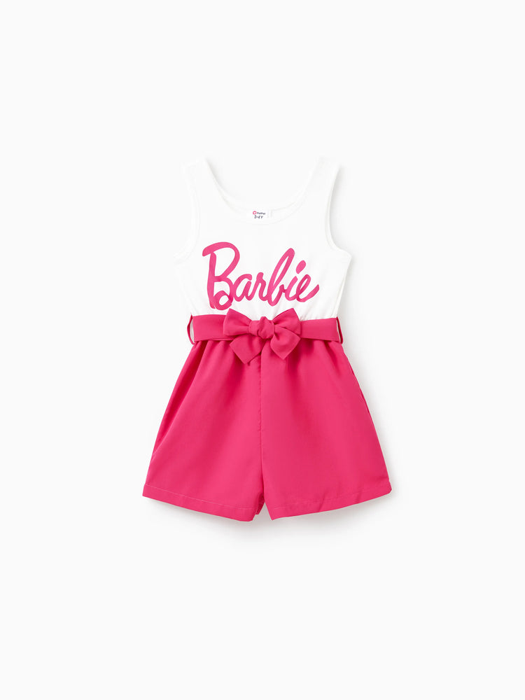 Barboteuse débardeur avec ceinture et imprimé lettres Barbie Maman et Moi, blanche