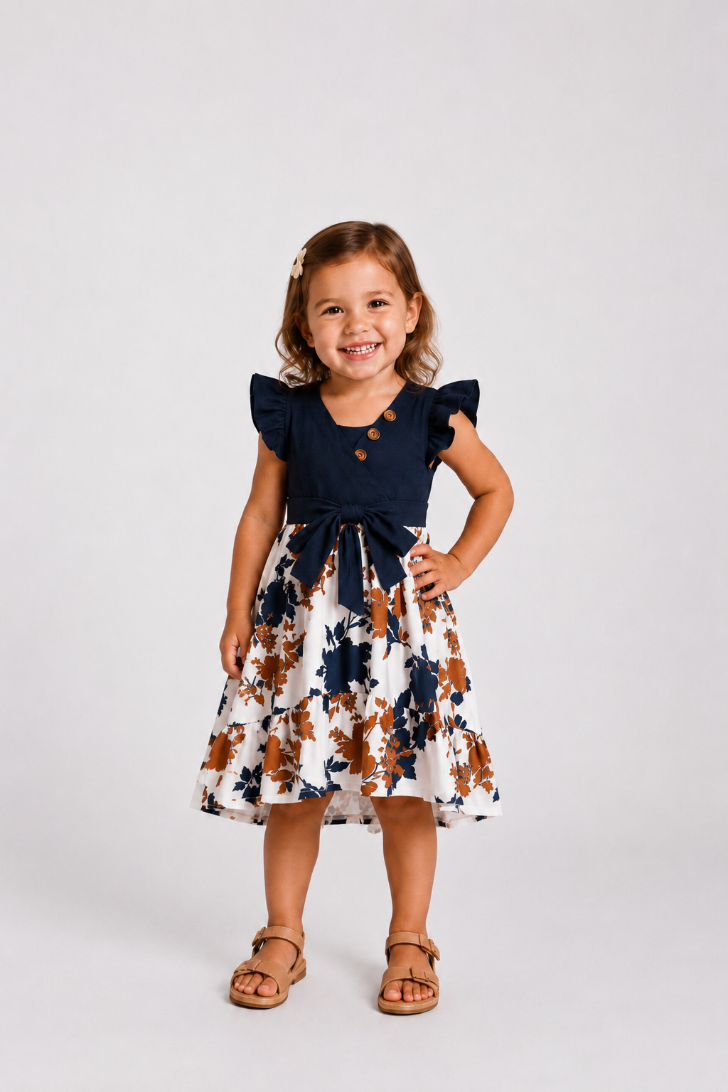 Mommy and Me Family Matching Casual Dress Solid Color, Fabric Stitching royalblue