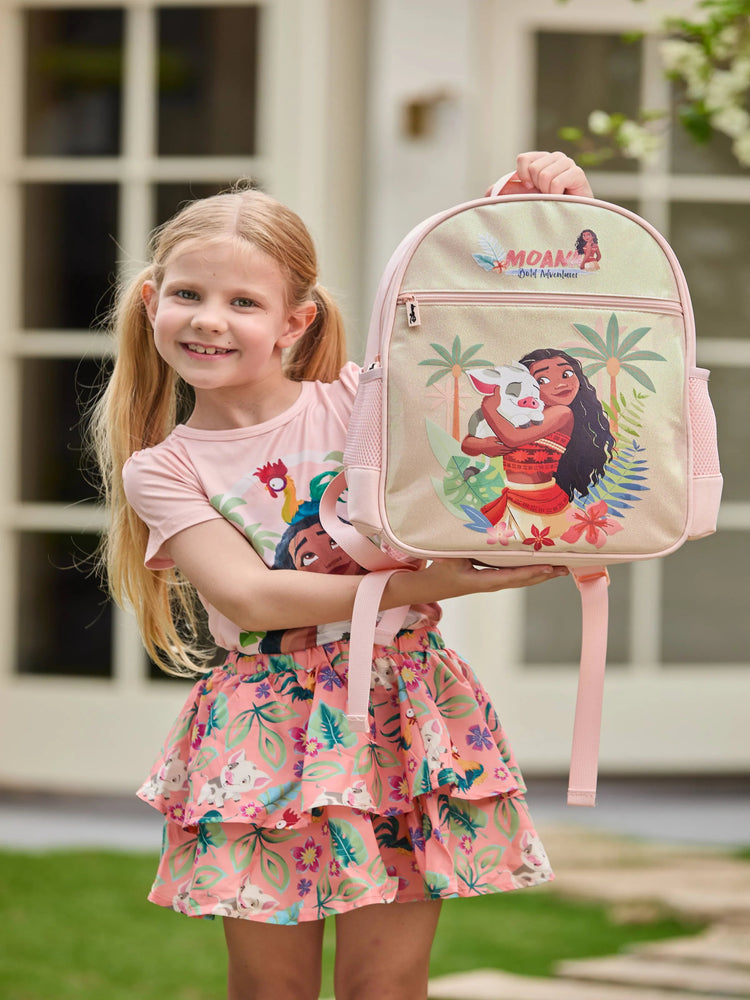 Disney Princess Toddler Girls  Moana Pink Glitter Backpack with Chest Strap & Bottle Pockets Apricot
