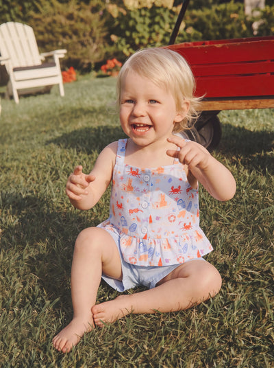 Ocean Vibes Baby Girl Top & Shorts Set Light Blue