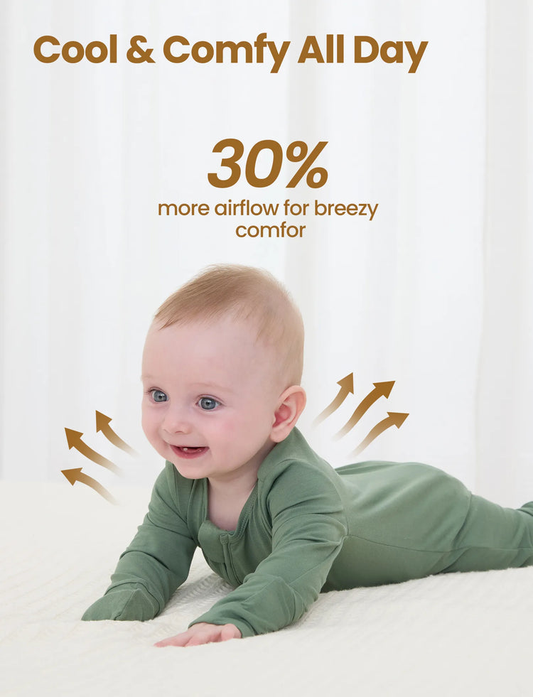 Bamboo Baby Boy / Girl 3-Pack Solid&Rainbow Printed 2-Way Zipper Anti Slip Long-sleeve Footie Green