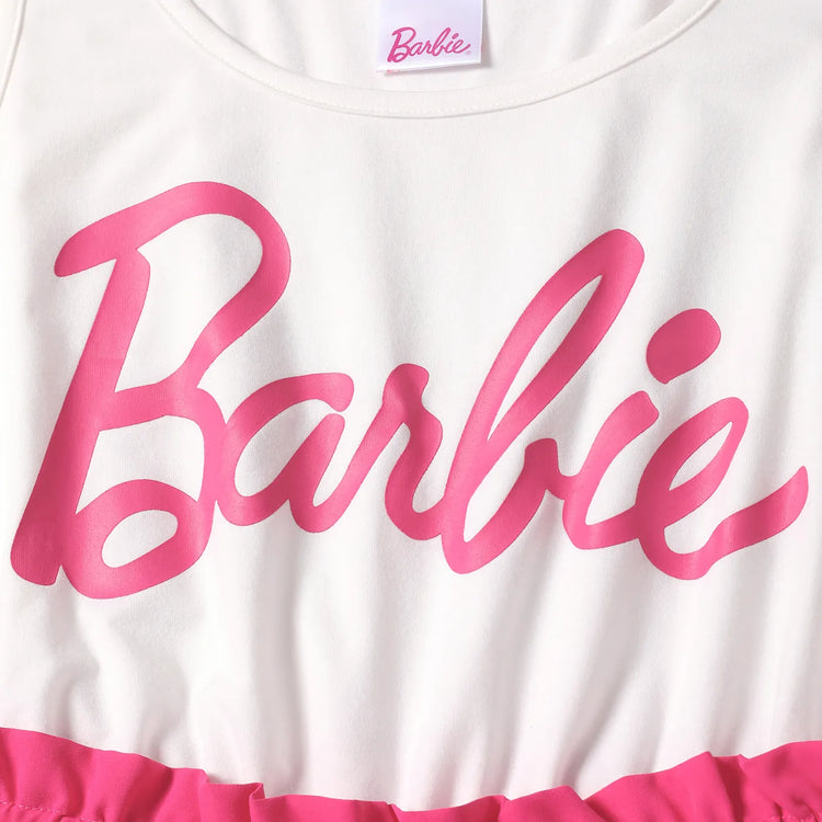 Barboteuse débardeur avec ceinture et imprimé lettres Barbie Maman et Moi, blanche
