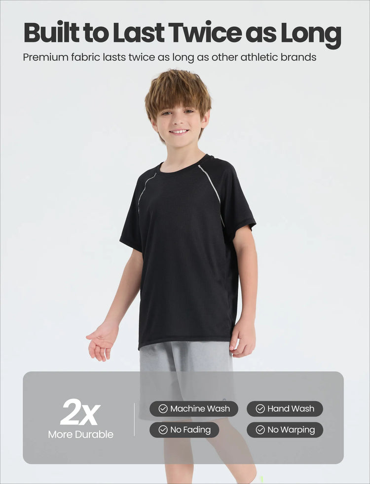 Camiseta deportiva ligera y transpirable de manga corta ultraligera PatPat Lightflow para niños, color negro