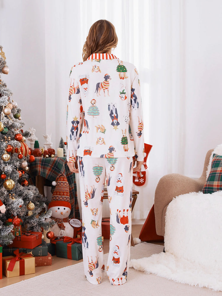 Pyjama de Noël familial assorti, joli ensemble de pyjamas à col pour chien et chaussettes de Noël, abricot clair