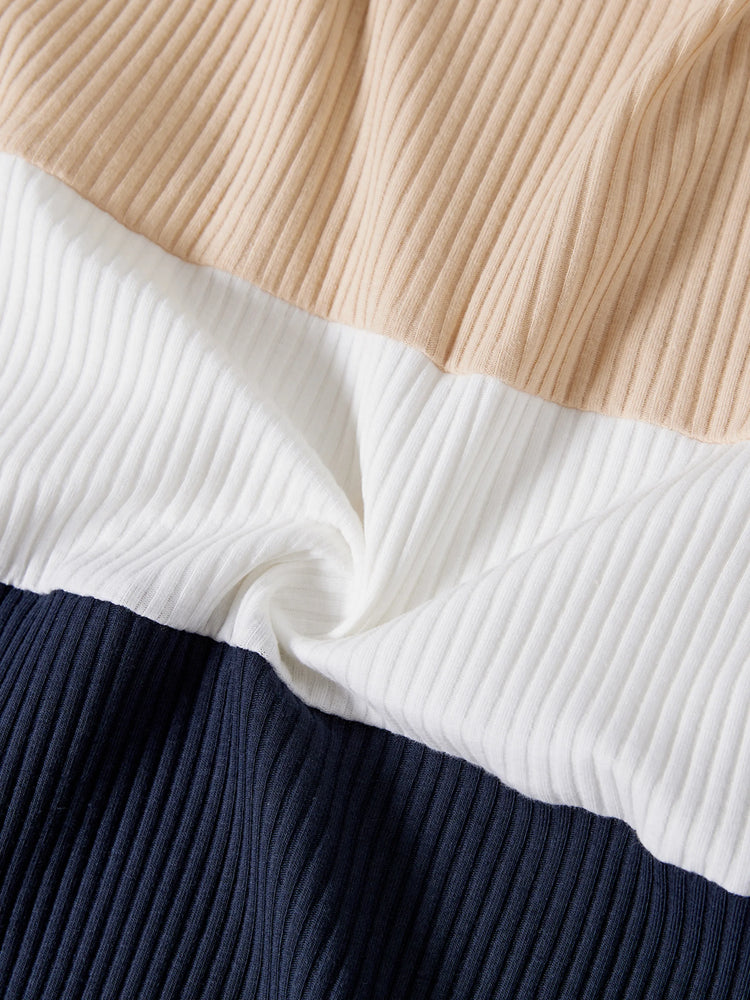 Family Matching Color-Block Knit Long-Sleeved Dresses And Tops Sets Multi-color