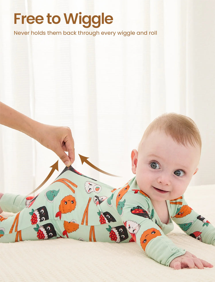 Pyjama en bambou pour bébé/fille avec imprimé enfantin (ajusté) vert clair