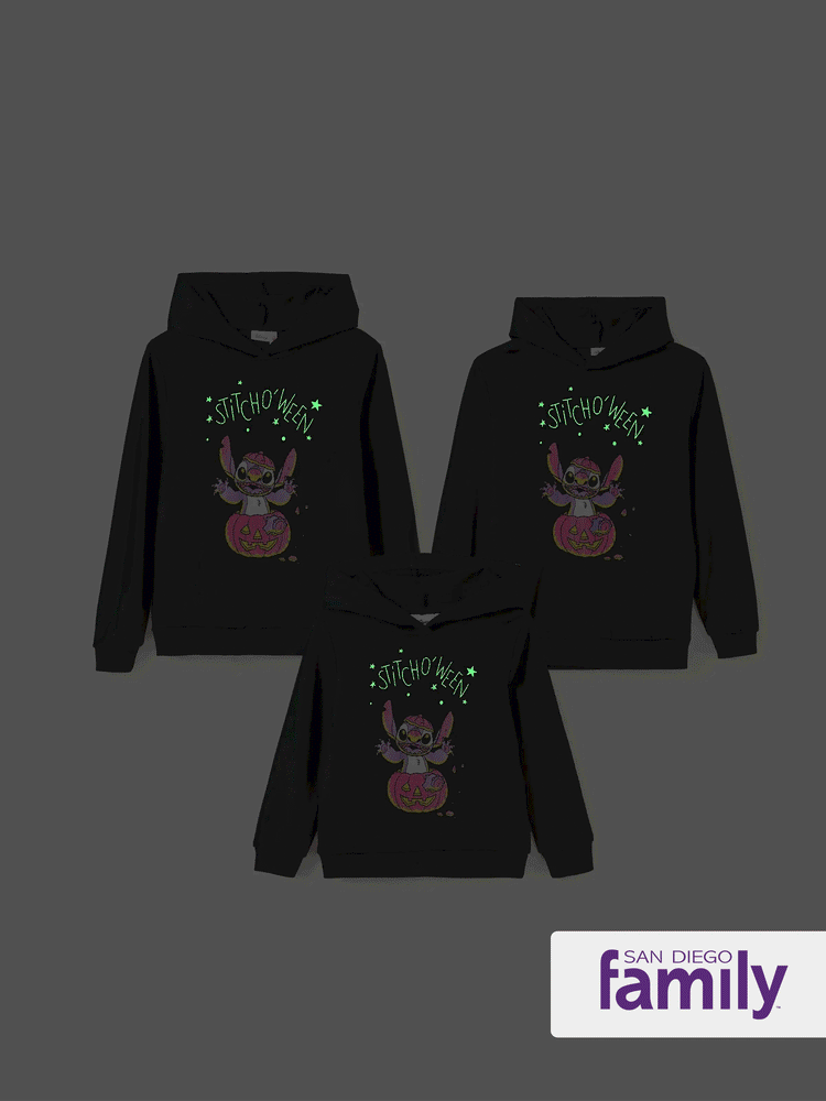 Disney Stitch Family matching 1pc Halloween Pumpkin Glow In The Dark Hoodies Black