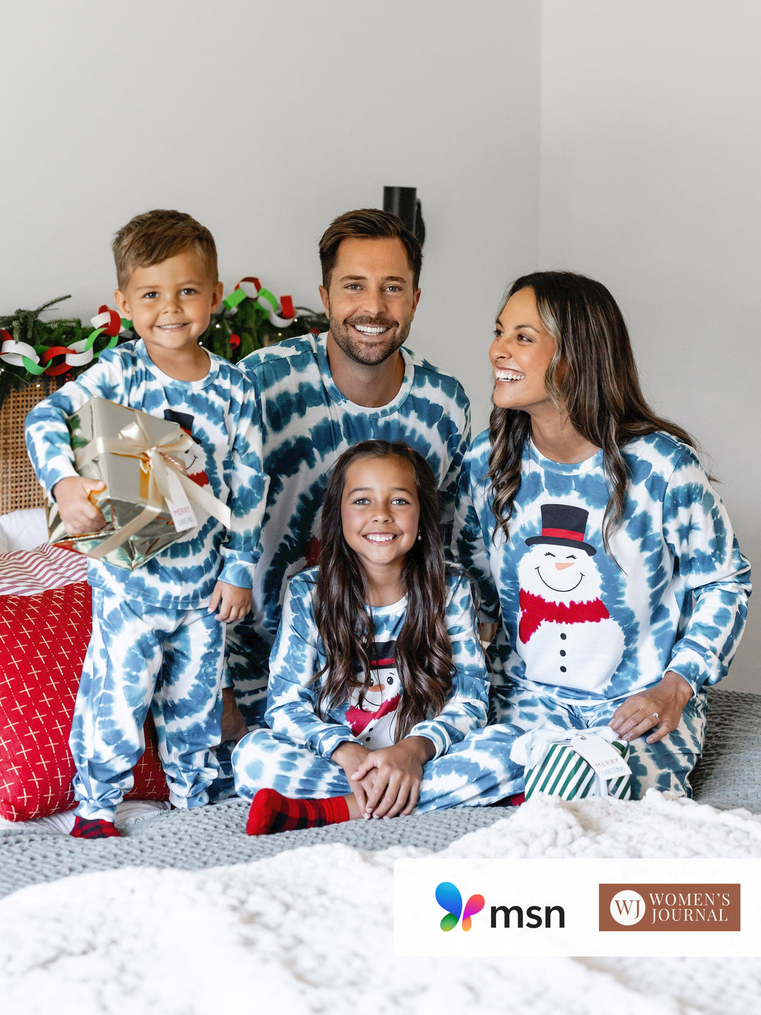 Christmas Matching Family Pajamas Set Tie-dye Snowman Print Blue PJS with Christmas Socks Deep Blue