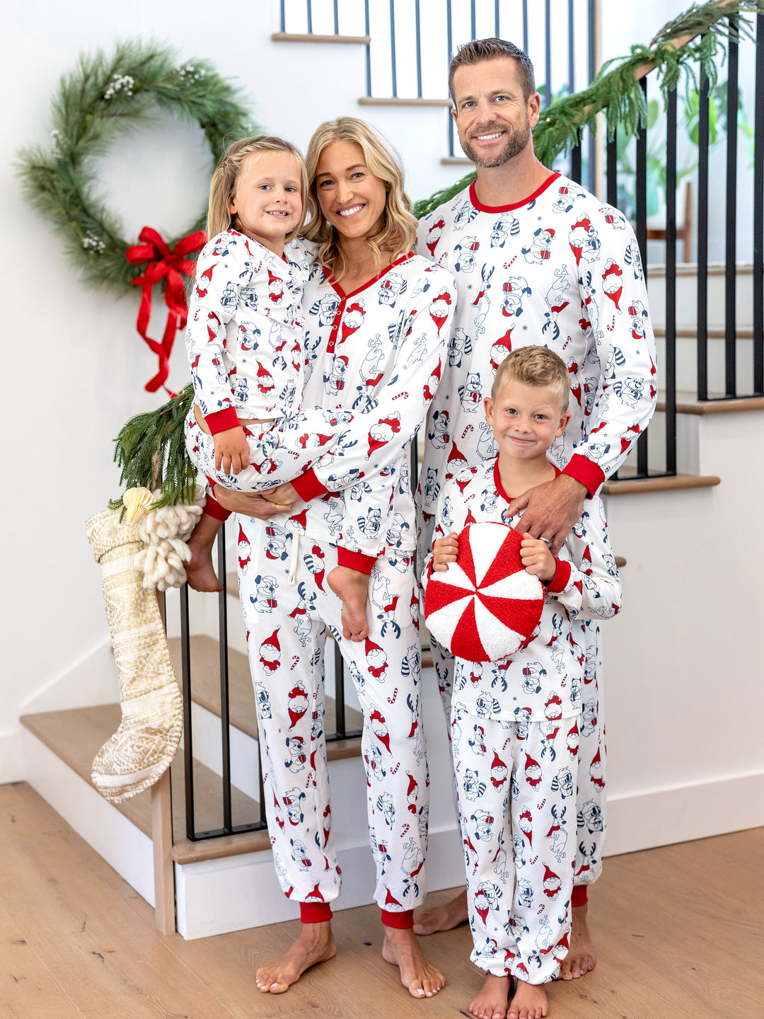 Family Matching Christmas Pajamas Gnome Print White
