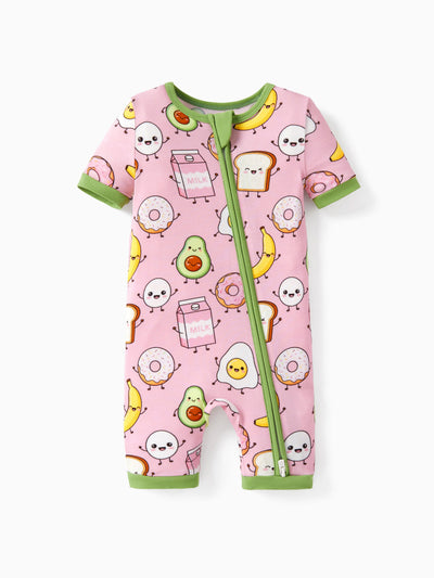Bamboo Baby Boy /  Girl 2-Way Zip Onesies Anti Slip Childlike Food Pattern Bamboo Sleepwear (Snug-Fitting)
 Light Pink