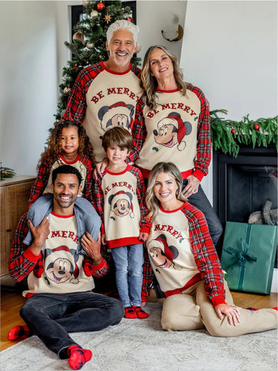 Sweat-shirt à imprimé écossais assorti Disney Mickey et ses amis pour la famille, rouge