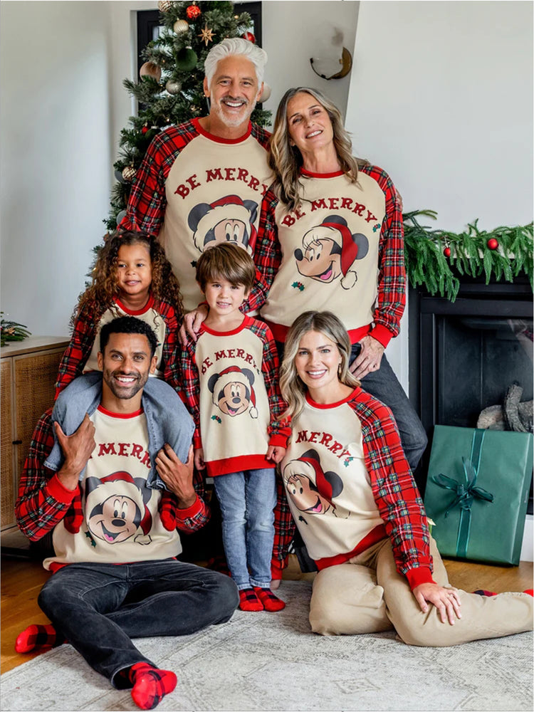 Disney Mickey and Friends Christmas Family Matching Plaid Print Sweatshirt Red