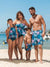 Family Matching Swimsuits Tropical Palm Tree Print, Mommy and Me Ruffle two-piece Swimsuit, Daddy and Son Swim Trunks Set, Beach Vacation Swimwear Turquoise