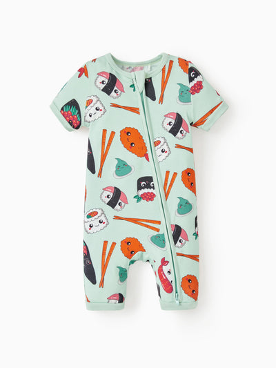Bamboo Baby Boy / Girl 2-Way Zip Onesies Anti Slip Childlike Food Pattern Bamboo Sleepwear (Snug-Fitting)
 Green