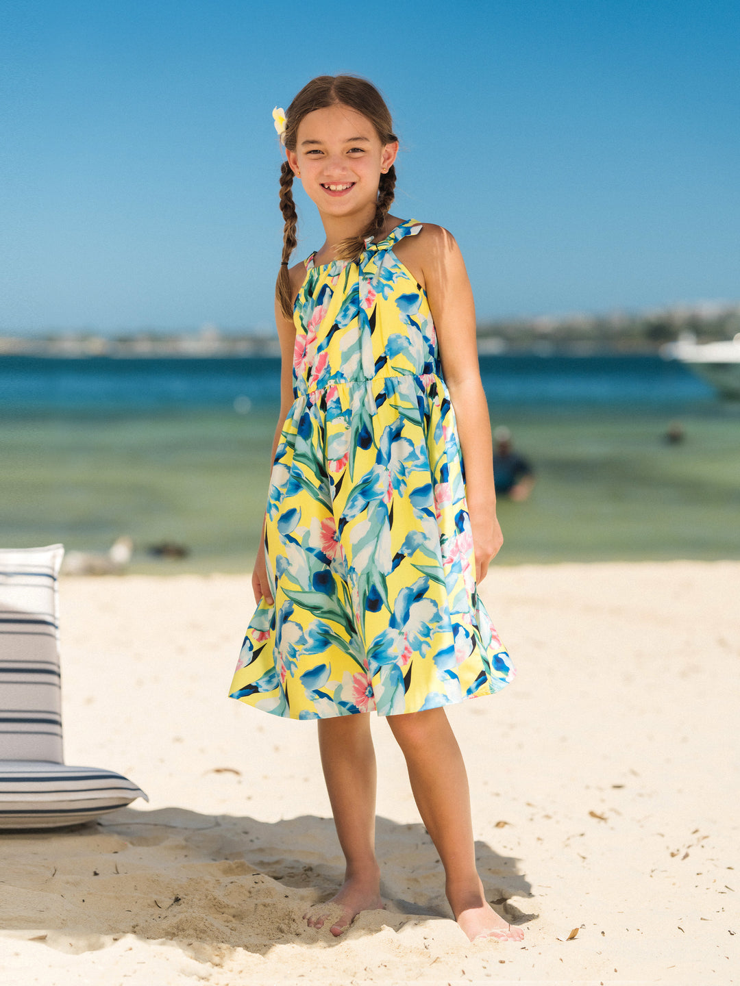 Toddler/Kid Girl Casual Outfits Floral Print Strappy Dress Yellow