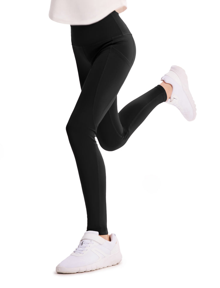 Leggings de yoga taille haute pour fille, couleur unie, avec chouchou assorti offert, noir