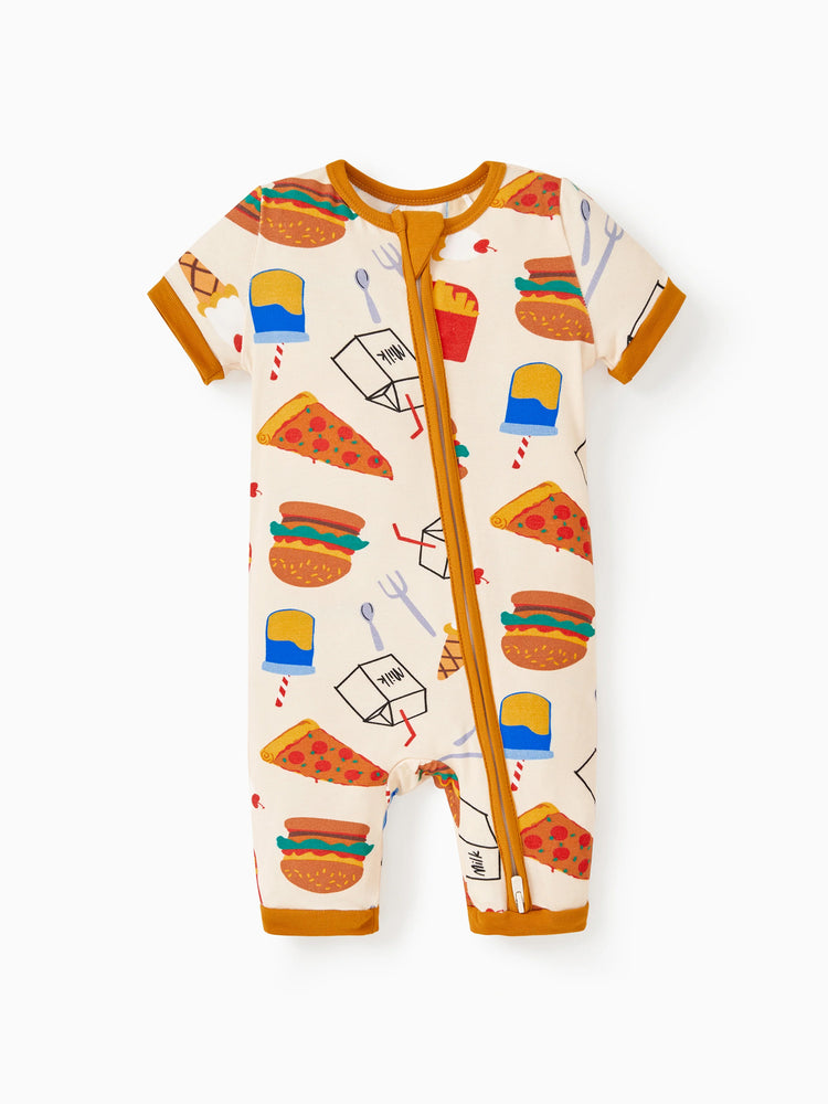 Bamboo Baby Boy / Girl 2-Way Zip Onesies Anti Slip Childlike Food Pattern Bamboo Sleepwear (Snug-Fitting)
 Brown