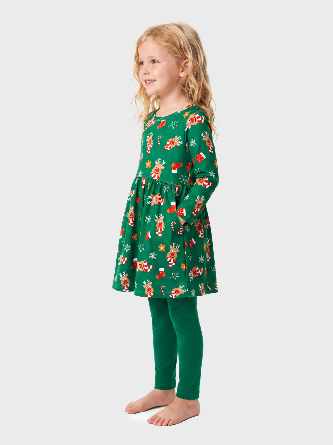 Christmas Toddler Girl Long Sleeve Dress & Leggings Set Green
