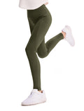 Girl's Leggings High-Waist Yoga Pants Solid Color Leggings with Complimentary Matching Scrunchie Army green