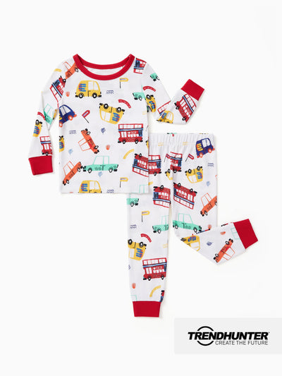 Pyjama 2 pièces en bambou pour bébé/enfant, imprimé animal, coupe ajustée, rouge
